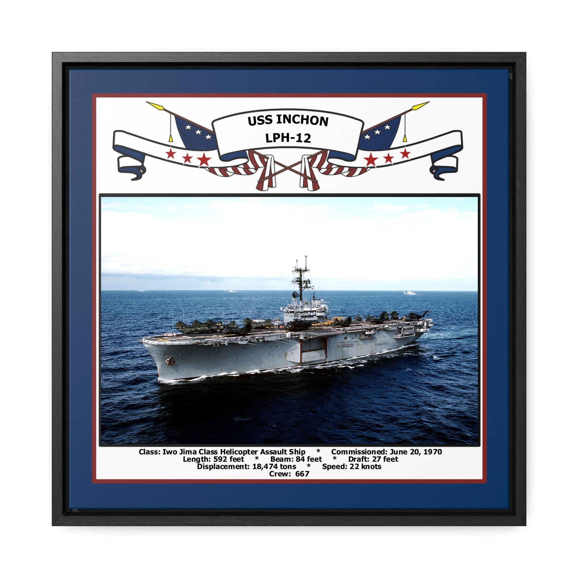 USS Inchon LPH-12 Navy Floating Frame Photo Front View