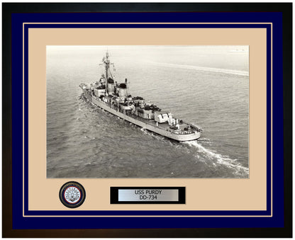 USS PURDY DD-734 Framed Navy Ship Photo Blue