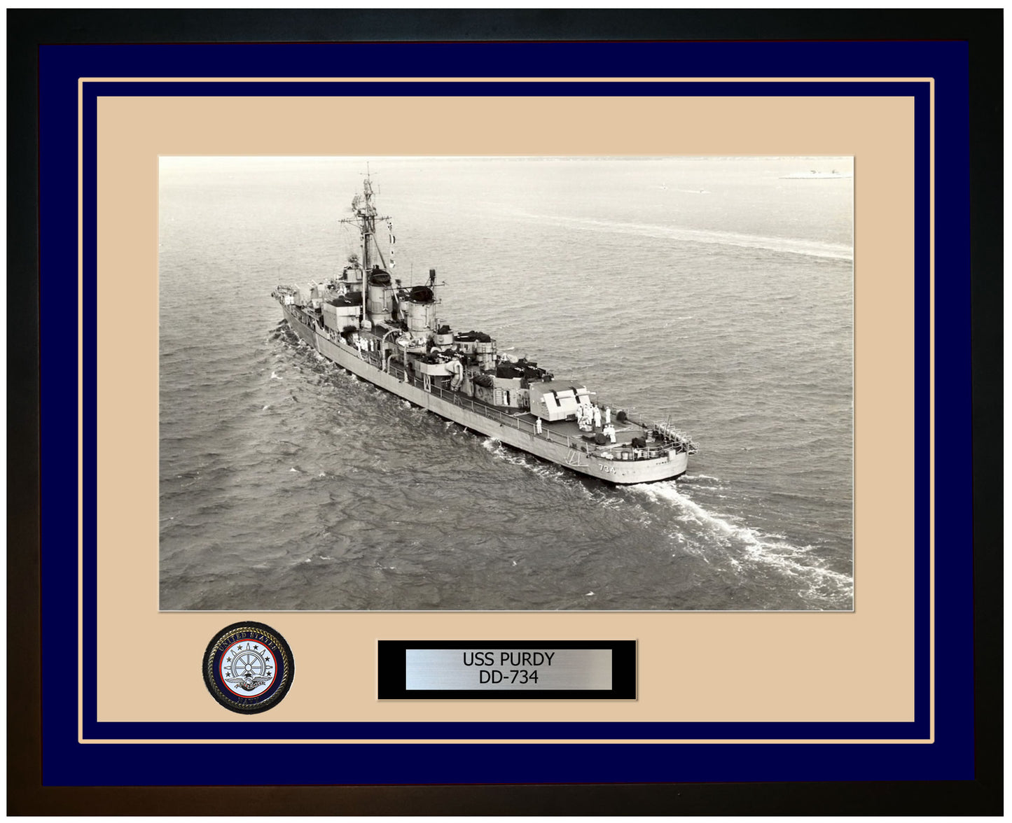 USS PURDY DD-734 Framed Navy Ship Photo Blue