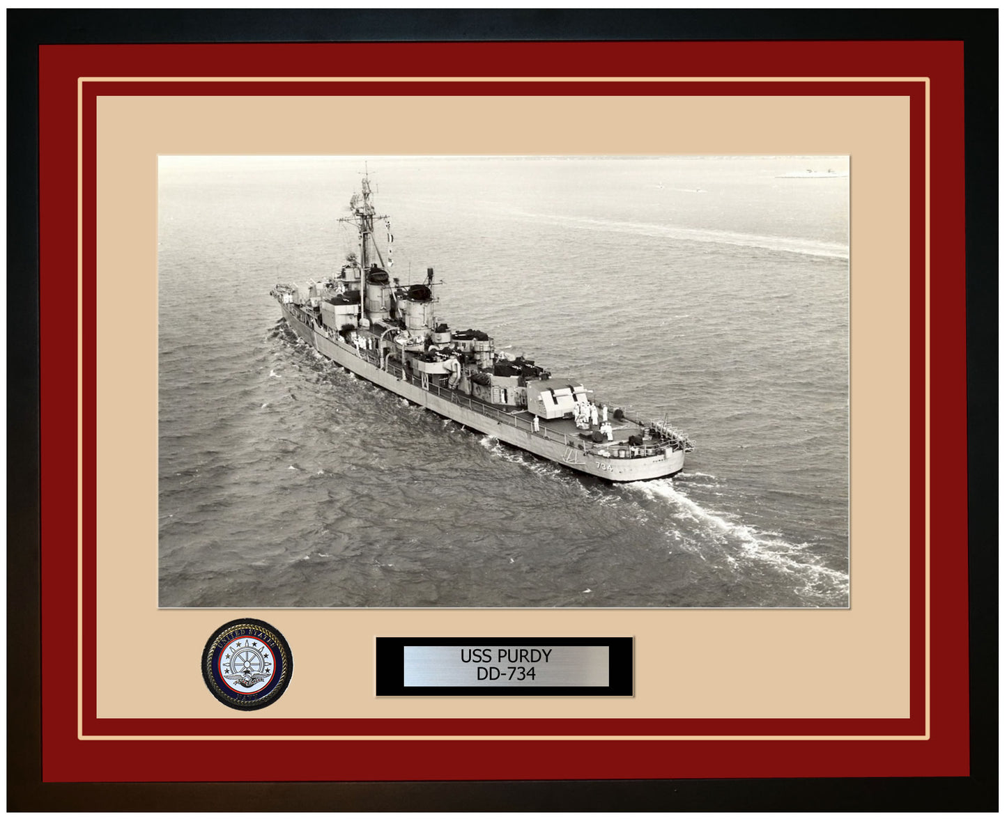 USS PURDY DD-734 Framed Navy Ship Photo Burgundy