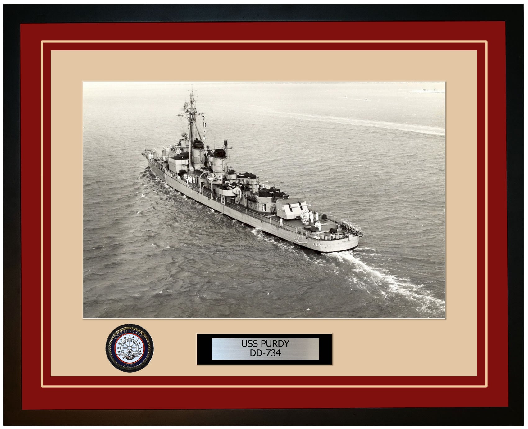 USS PURDY DD-734 Framed Navy Ship Photo Burgundy