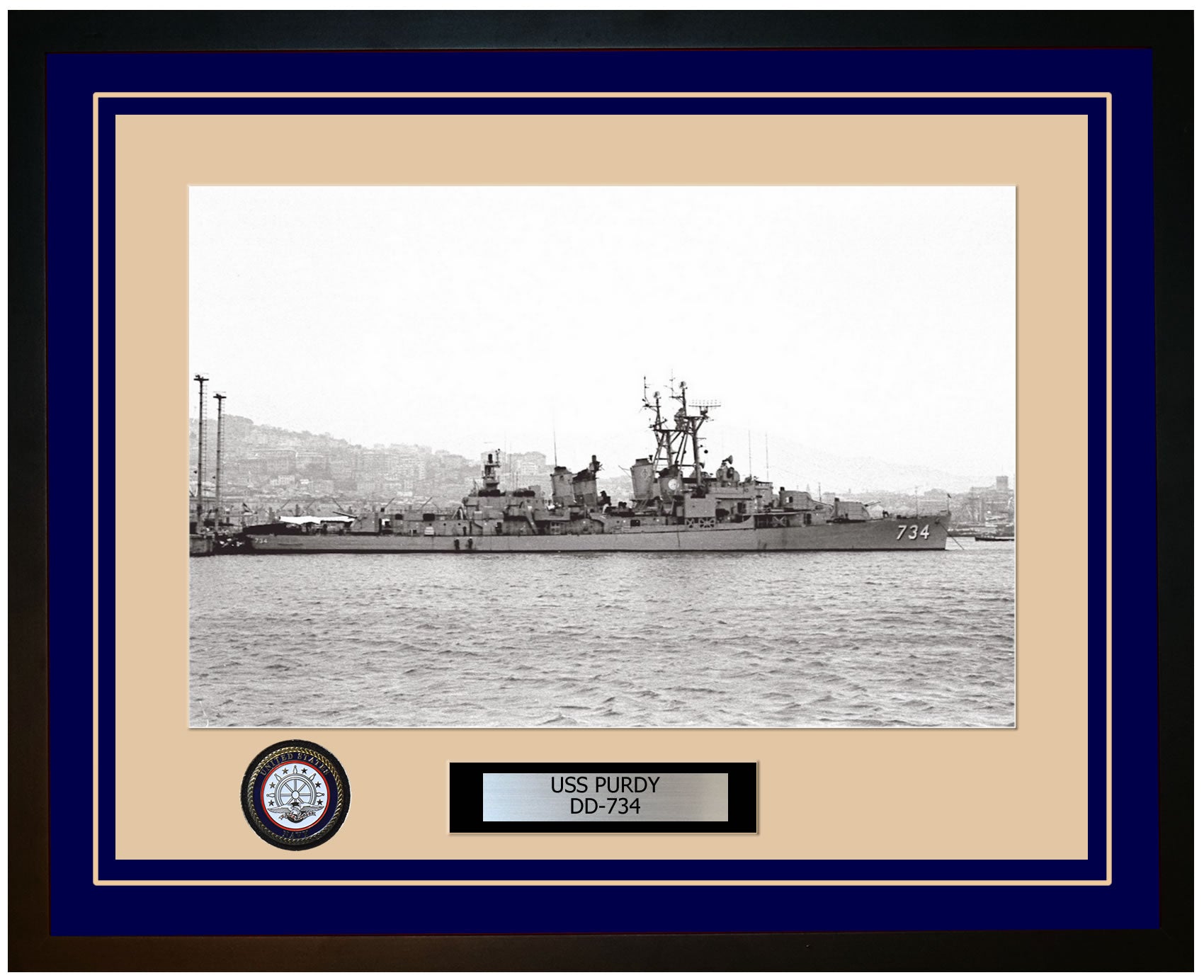 USS PURDY DD-734 Framed Navy Ship Photo Blue