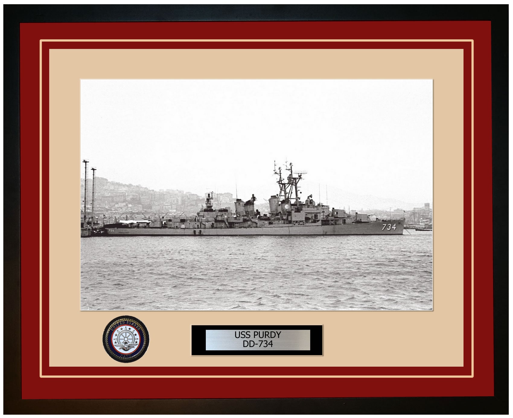 USS PURDY DD-734 Framed Navy Ship Photo Burgundy
