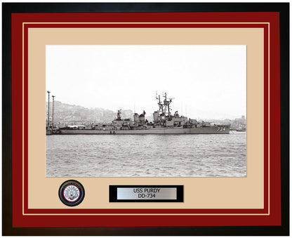 USS PURDY DD-734 Framed Navy Ship Photo Burgundy