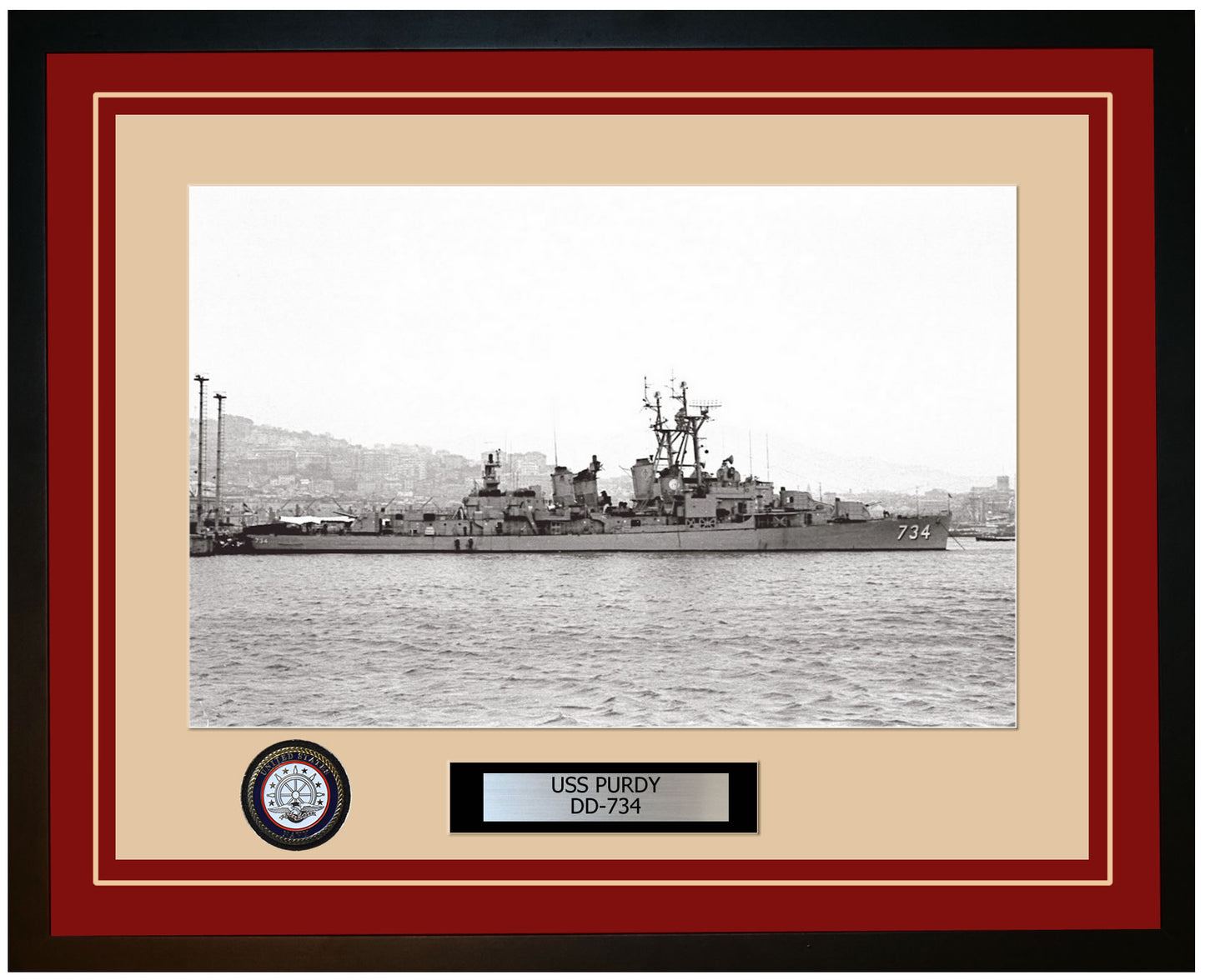 USS PURDY DD-734 Framed Navy Ship Photo Burgundy