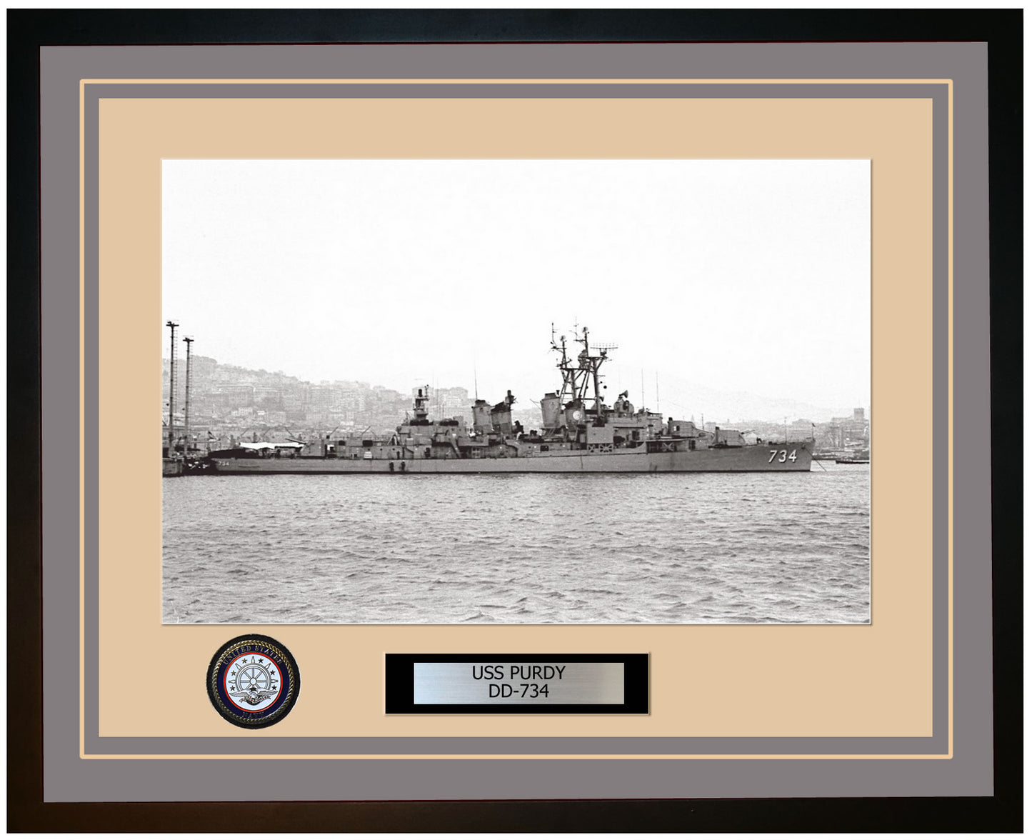 USS PURDY DD-734 Framed Navy Ship Photo Grey