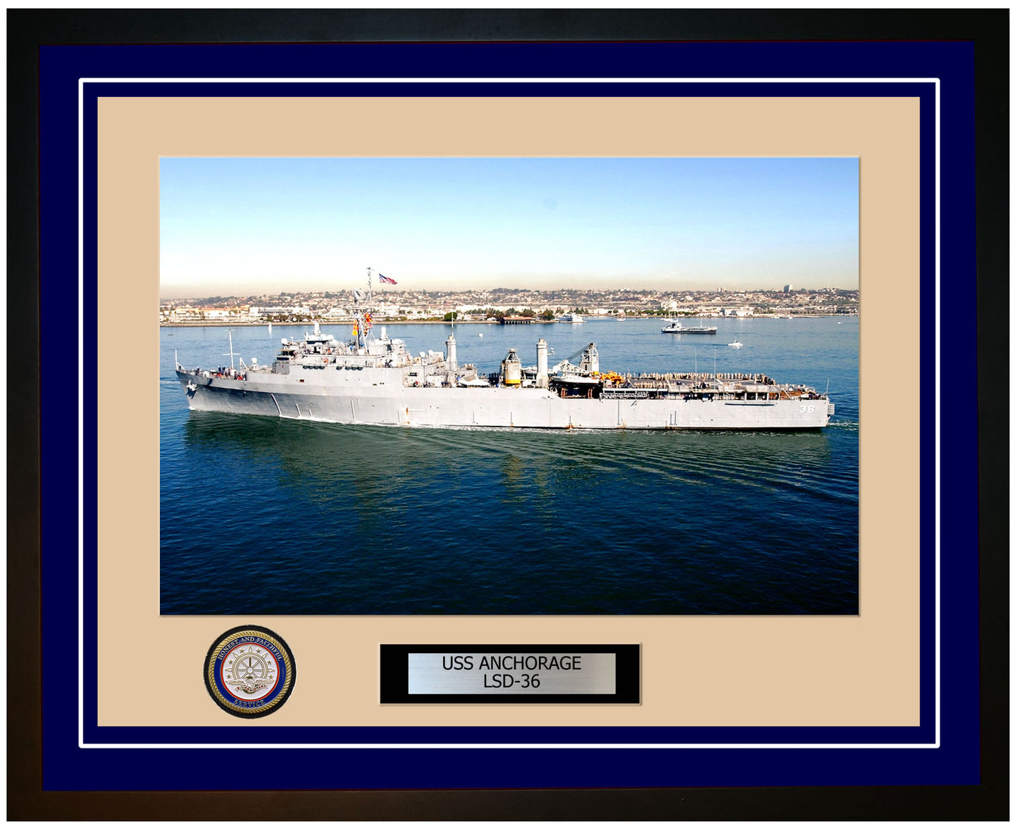 USS Anchorage LSD-36 Framed Navy Ship Photo Blue