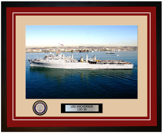 USS Anchorage LSD-36 Framed Navy Ship Photo Burgundy