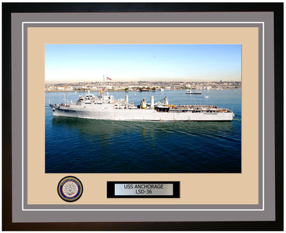 USS Anchorage LSD-36 Framed Navy Ship Photo Grey