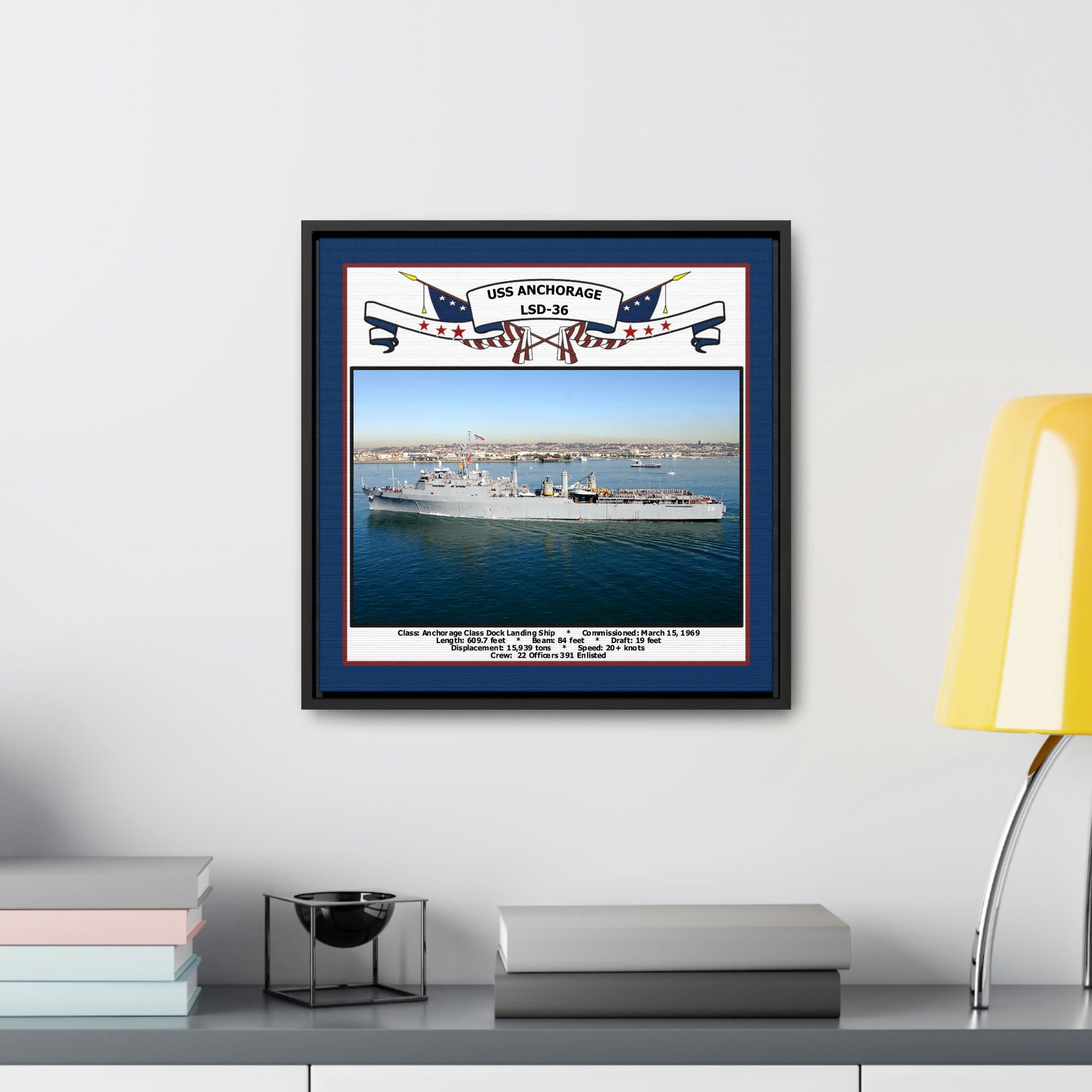 USS Anchorage LSD-36 Navy Floating Frame Photo Desk View