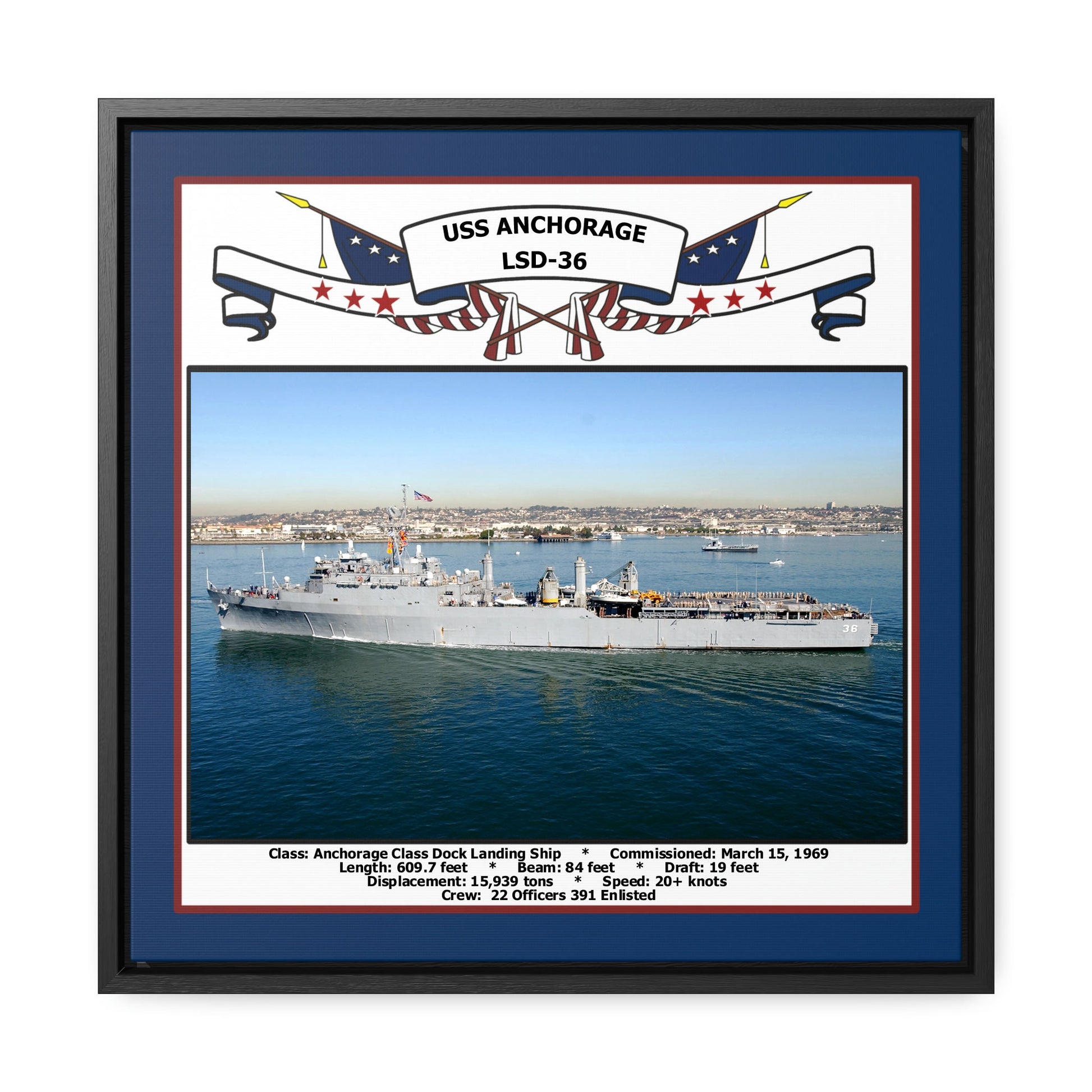 USS Anchorage LSD-36 Navy Floating Frame Photo Front View