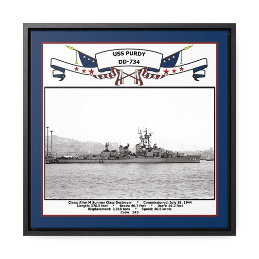 USS Purdy DD-734 Navy Floating Frame Photo Front View