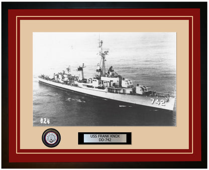 USS FRANK KNOX DD-742 Framed Navy Ship Photo Burgundy