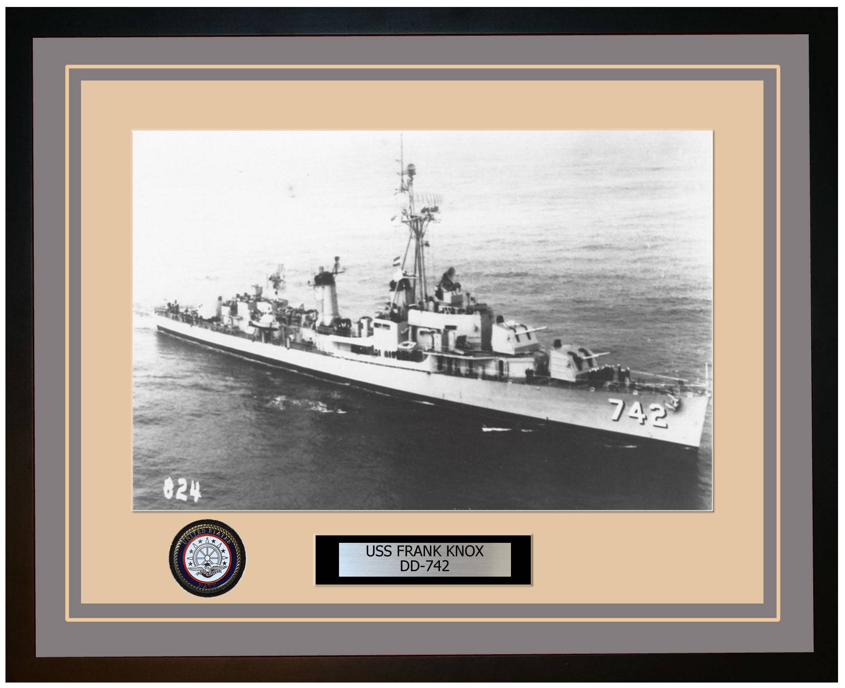 USS FRANK KNOX DD-742 Framed Navy Ship Photo Grey