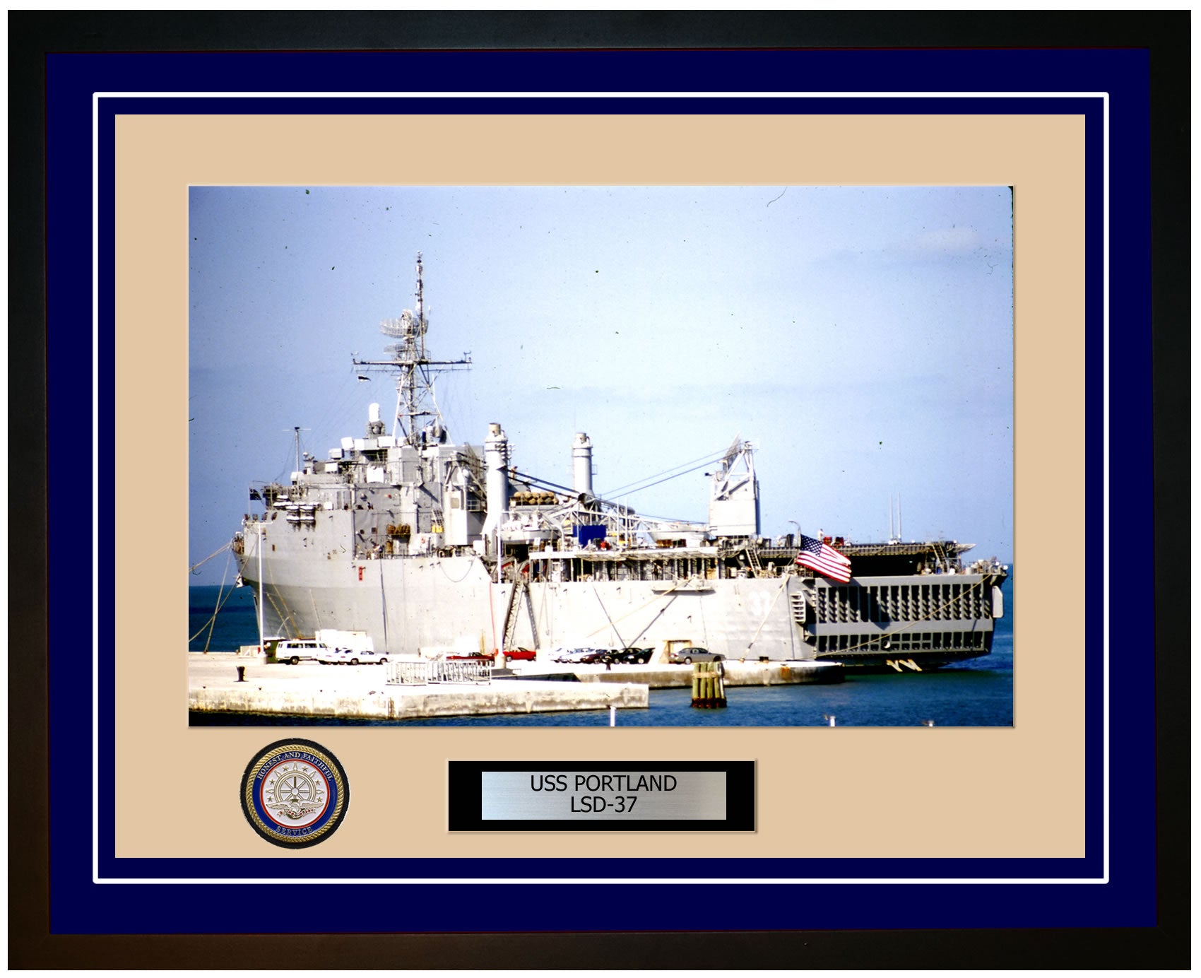 USS Portland LSD-37 Framed Navy Ship Photo Blue