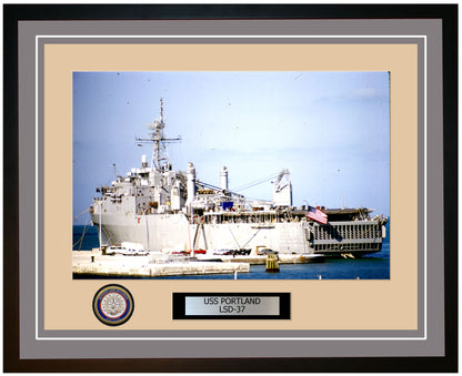 USS Portland LSD-37 Framed Navy Ship Photo Grey