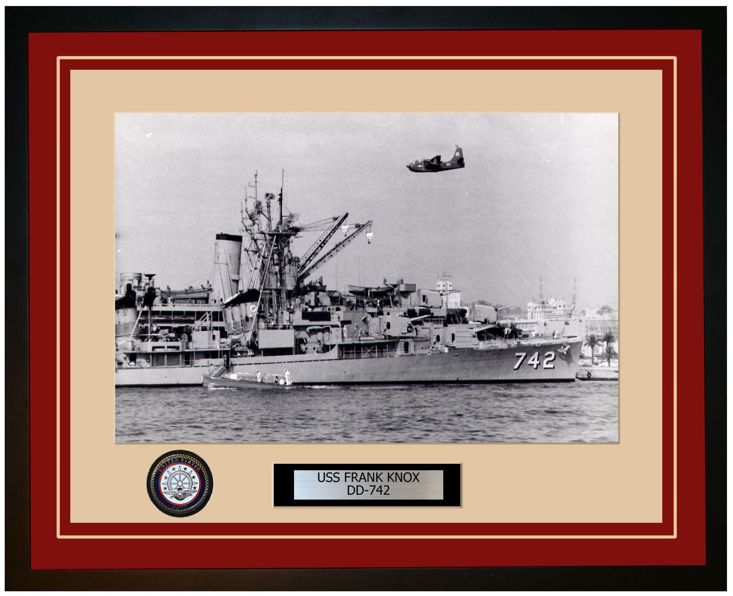 USS FRANK KNOX DD-742 Framed Navy Ship Photo Burgundy