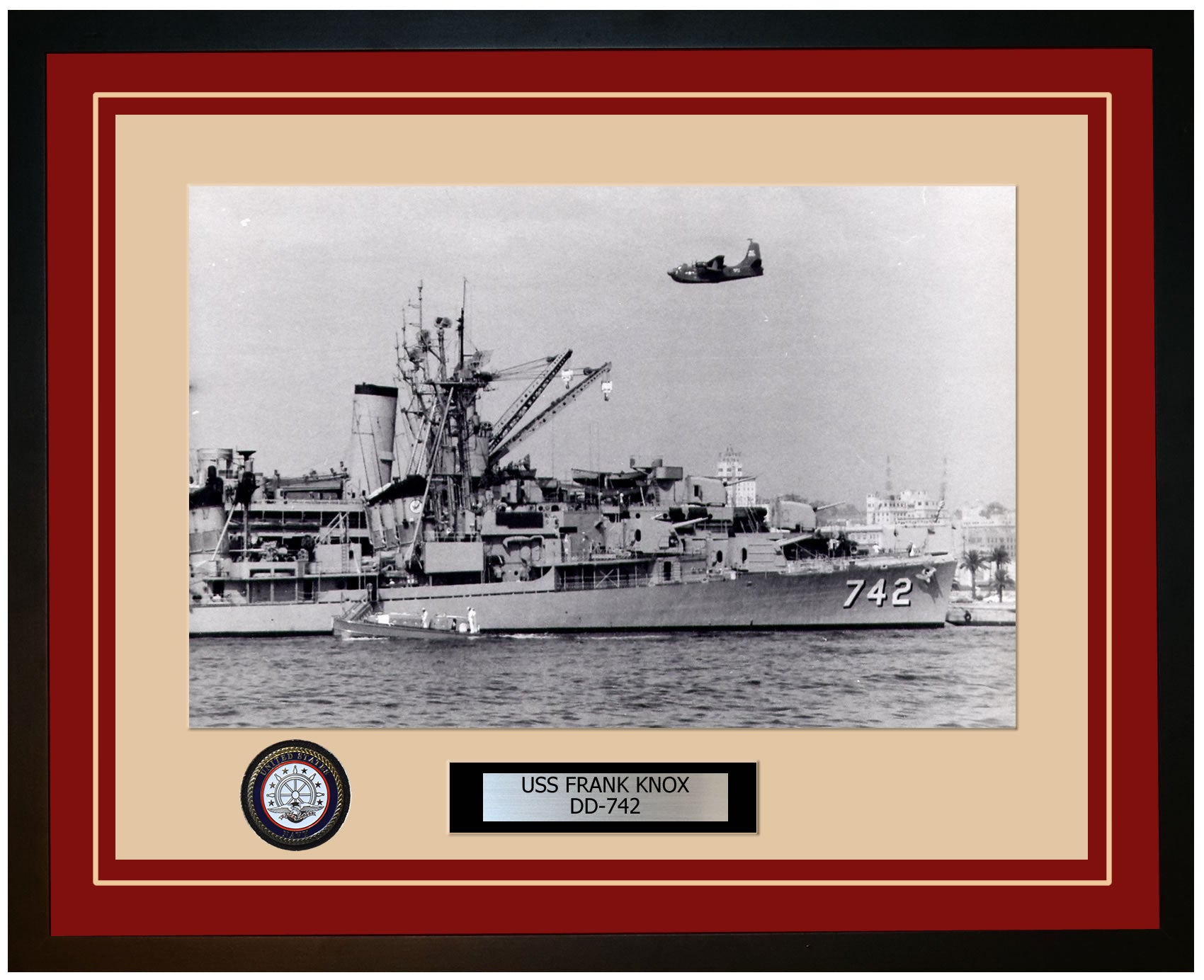 USS FRANK KNOX DD-742 Framed Navy Ship Photo Burgundy