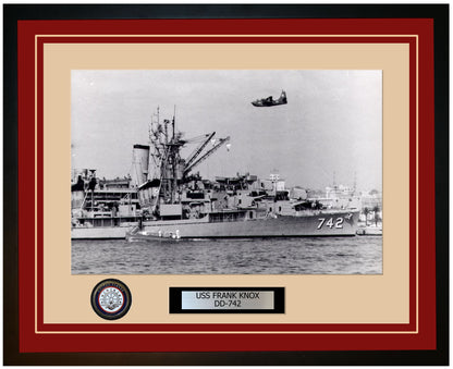 USS FRANK KNOX DD-742 Framed Navy Ship Photo Burgundy