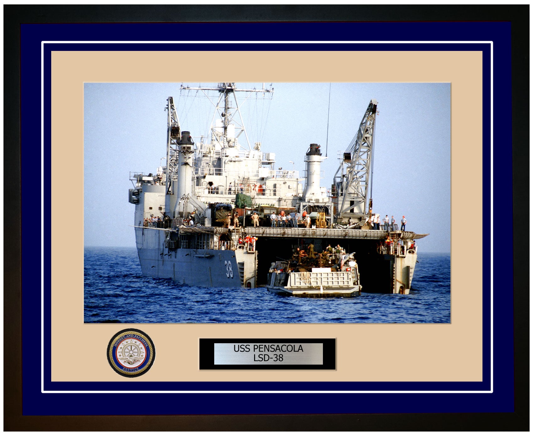 USS Pensacola LSD-38 Framed Navy Ship Photo Blue