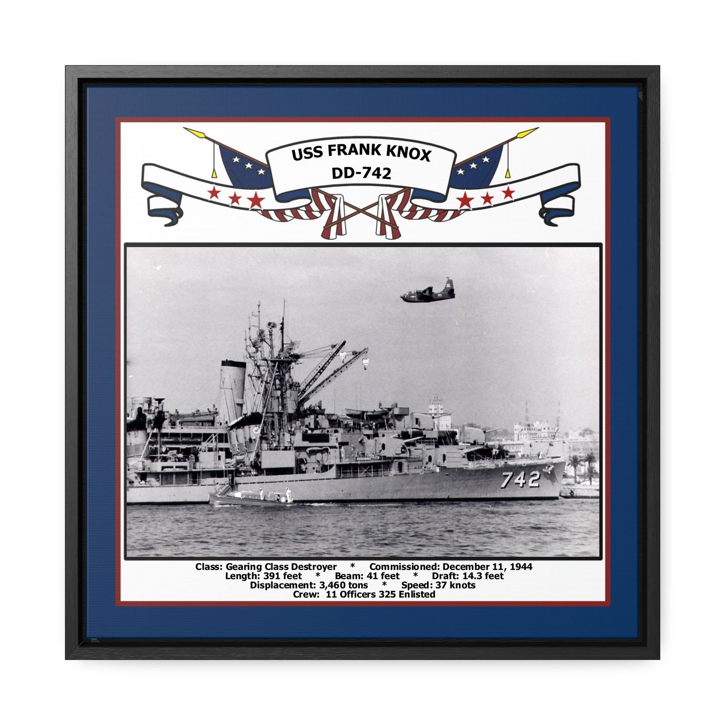 USS Frank Knox DD-742 Navy Floating Frame Photo Front View
