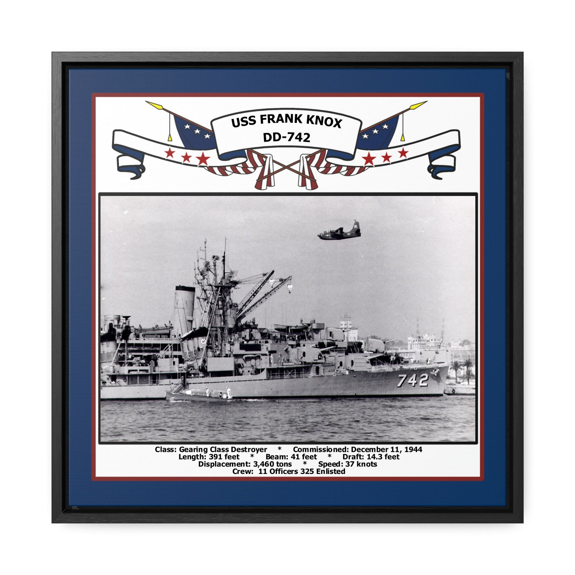 USS Frank Knox DD-742 Navy Floating Frame Photo Front View