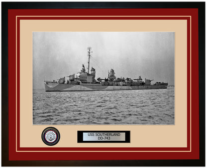 USS SOUTHERLAND DD-743 Framed Navy Ship Photo Burgundy
