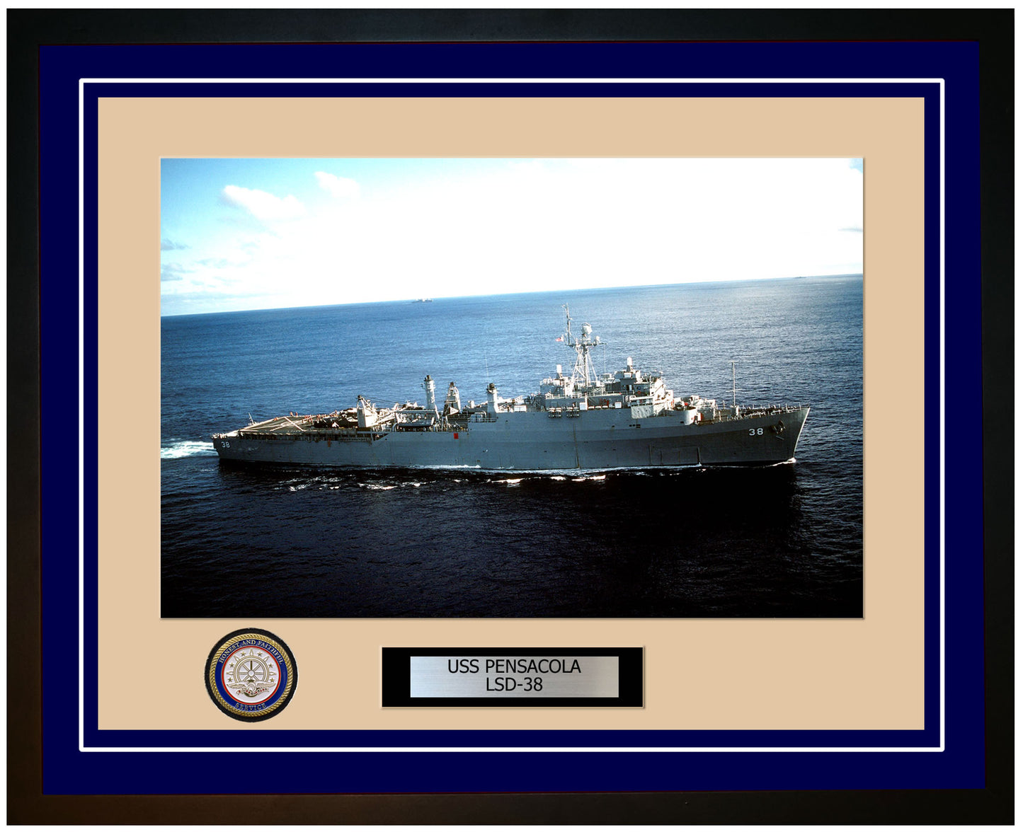 USS Pensacola LSD-38 Framed Navy Ship Photo Blue