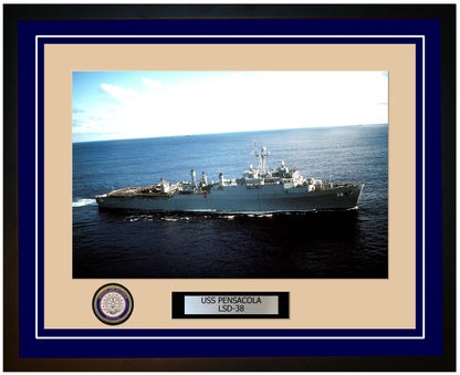 USS Pensacola LSD-38 Framed Navy Ship Photo Blue