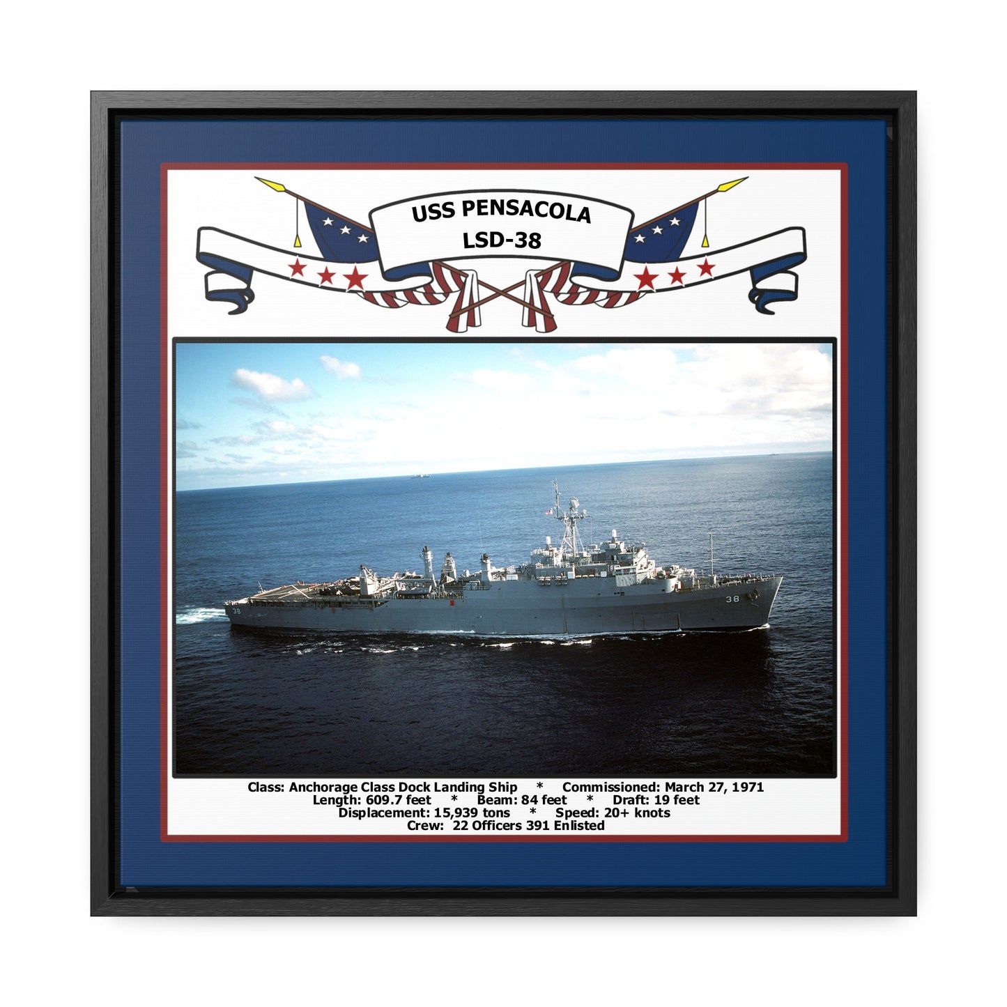 USS Pensacola LSD-38 Navy Floating Frame Photo Front View