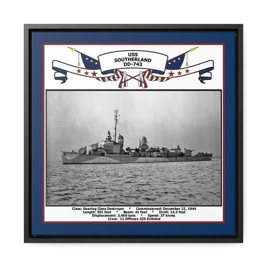 USS Southerland DD-743 Navy Floating Frame Photo Front View