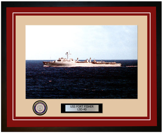 USS Fort Fisher LSD-40 Framed Navy Ship Photo Burgundy