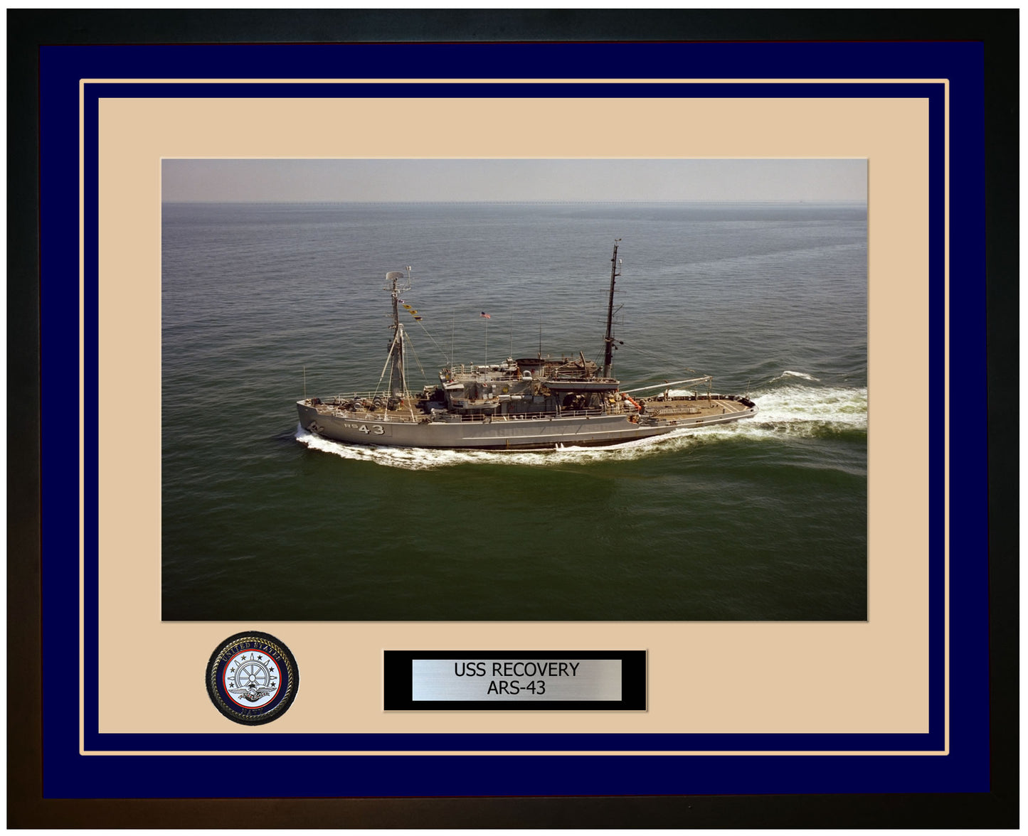 USS RECOVERY ARS-43 Framed Navy Ship Photo Blue