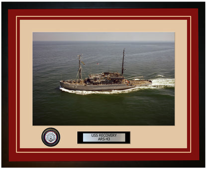USS RECOVERY ARS-43 Framed Navy Ship Photo Burgundy