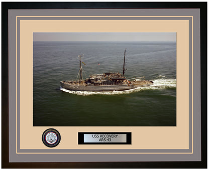 USS RECOVERY ARS-43 Framed Navy Ship Photo Grey