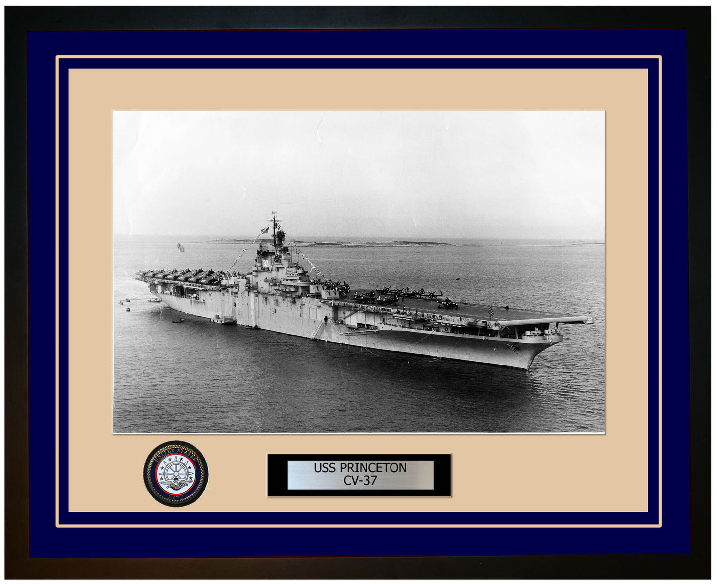 USS PRINCETON CV-37 Framed Navy Ship Photo Blue