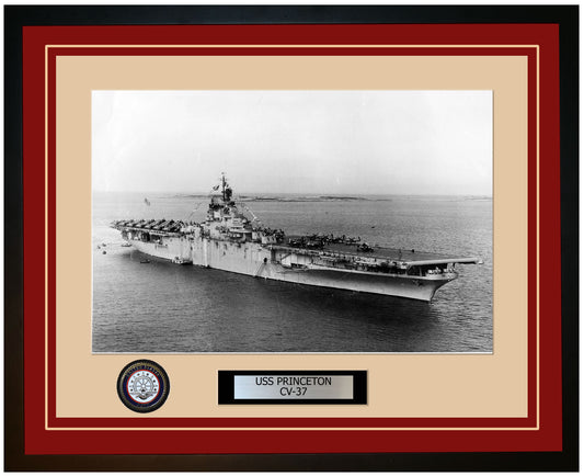 USS PRINCETON CV-37 Framed Navy Ship Photo Burgundy