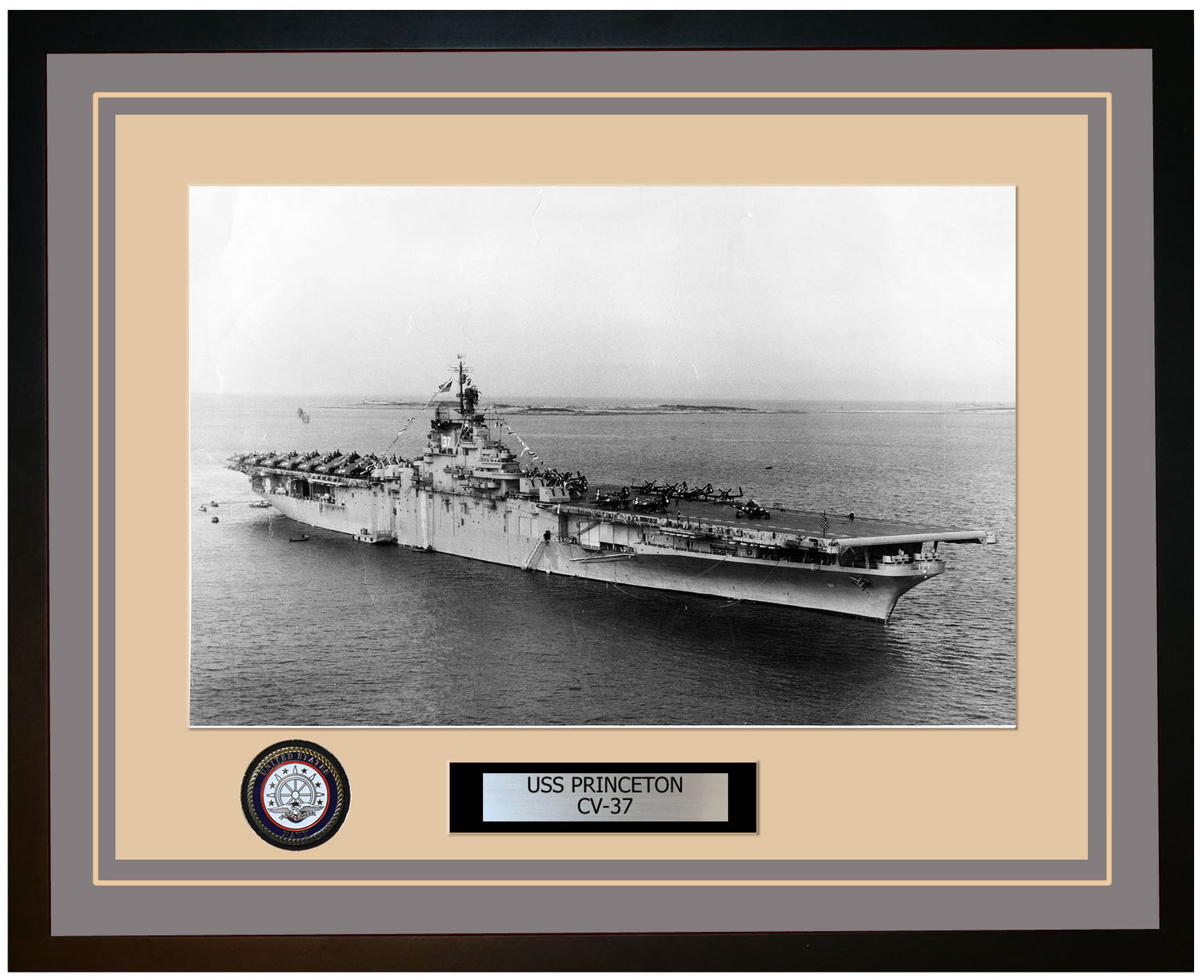 USS PRINCETON CV-37 Framed Navy Ship Photo Grey