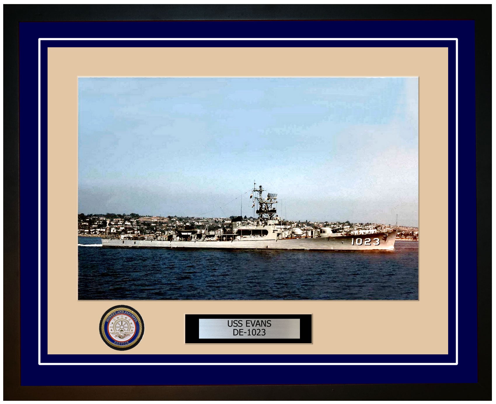 USS Evans DE-1023 Framed Navy Ship Photo Blue