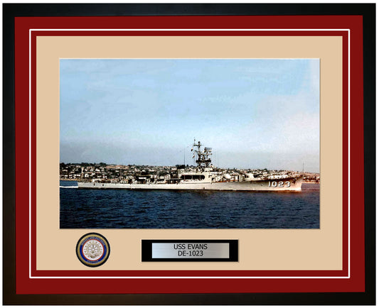 USS Evans DE-1023 Framed Navy Ship Photo Burgundy