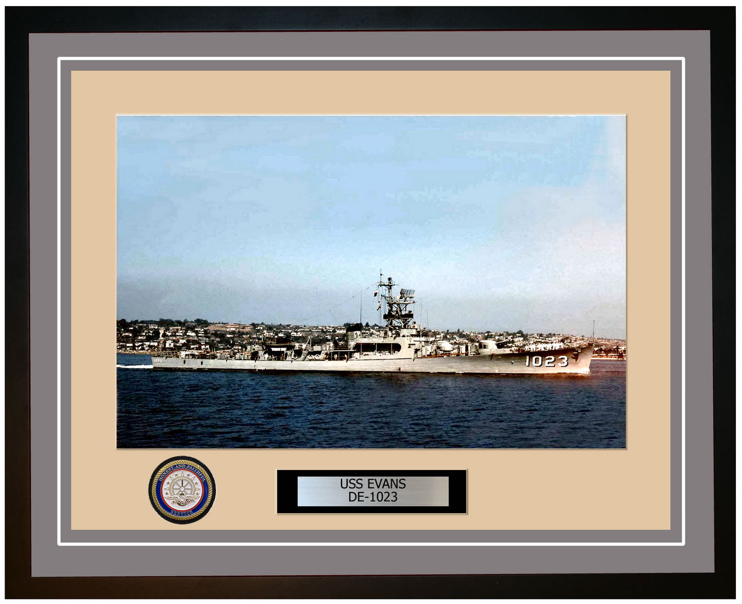 USS Evans DE-1023 Framed Navy Ship Photo Grey