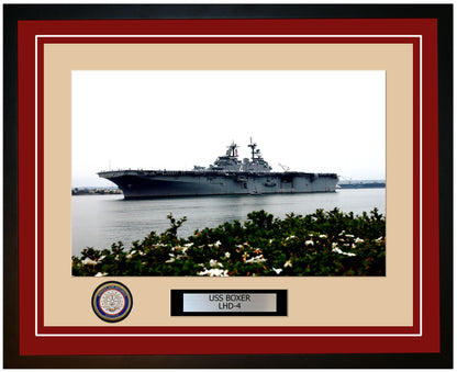 USS Boxer LHD-4 Framed Navy Ship Photo Burgundy