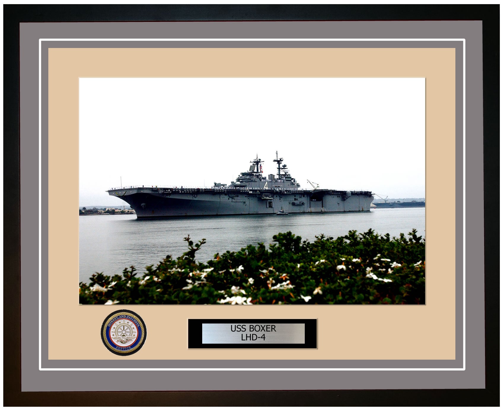 USS Boxer LHD-4 Framed Navy Ship Photo Grey