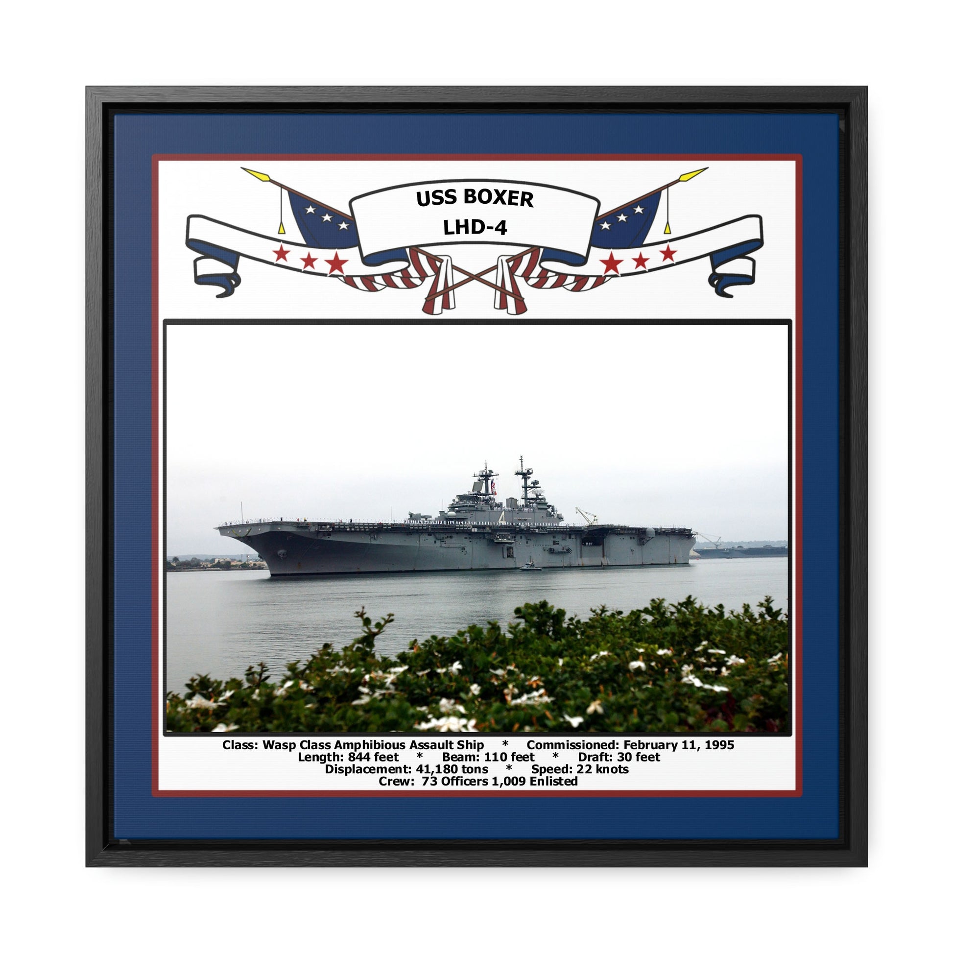 USS Boxer LHD-4 Navy Floating Frame Photo Front View