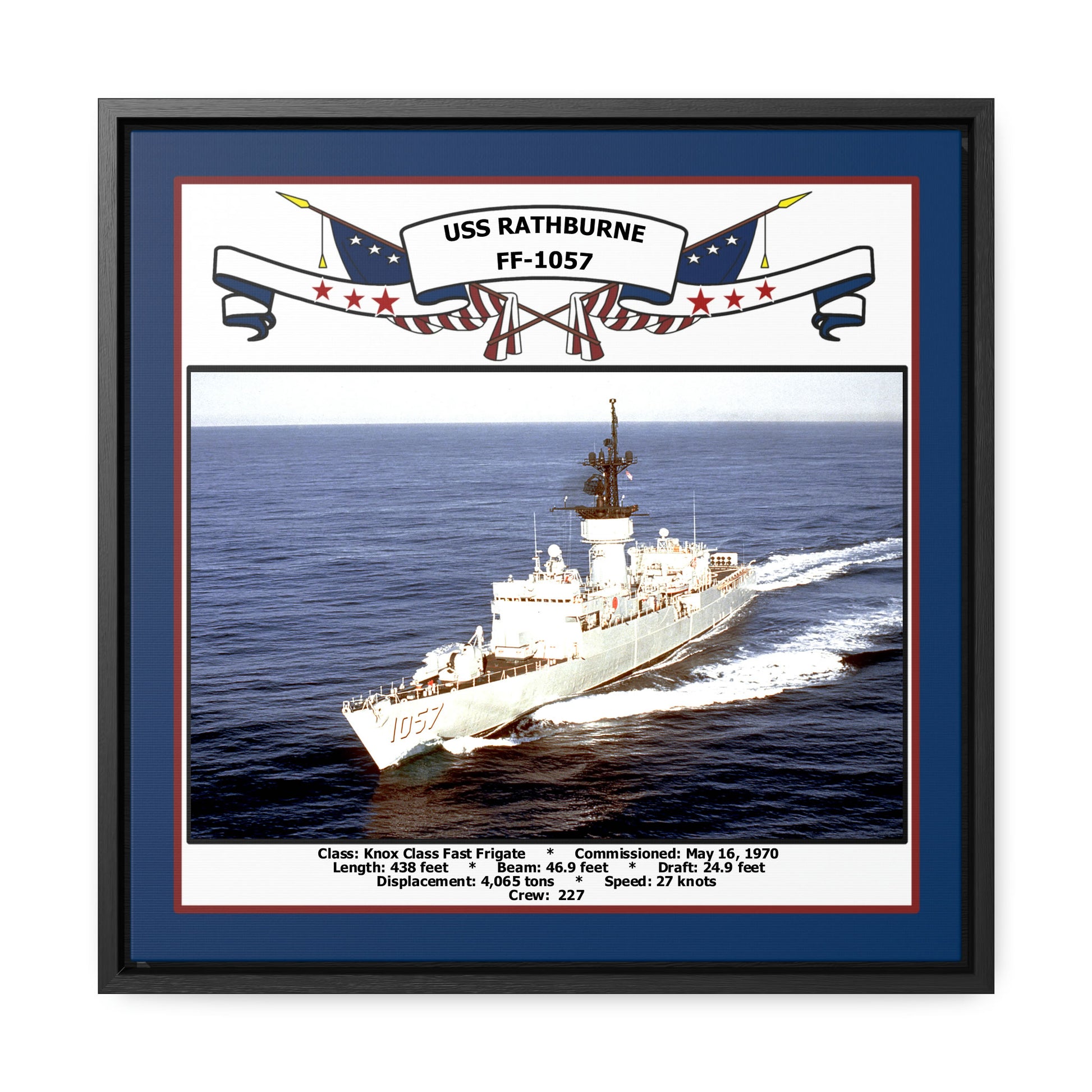USS Rathburne FF-1057 Navy Floating Frame Photo Front View