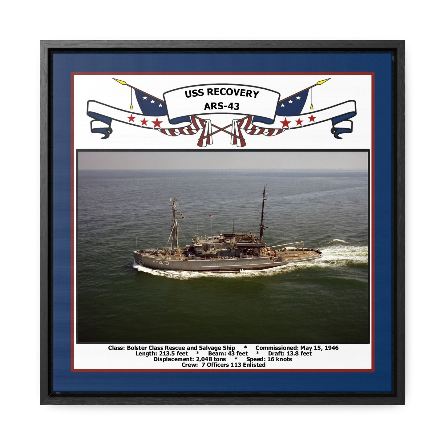 USS Recovery ARS-43 Navy Floating Frame Photo Front View