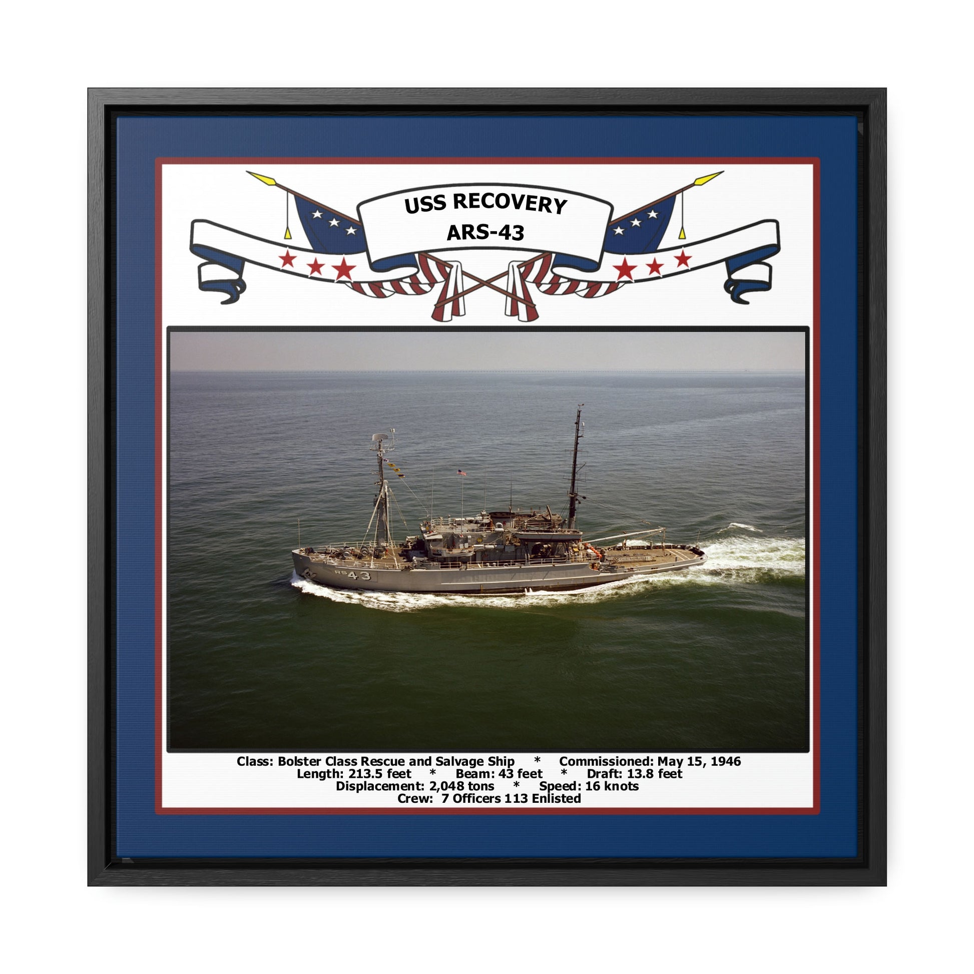 USS Recovery ARS-43 Navy Floating Frame Photo Front View