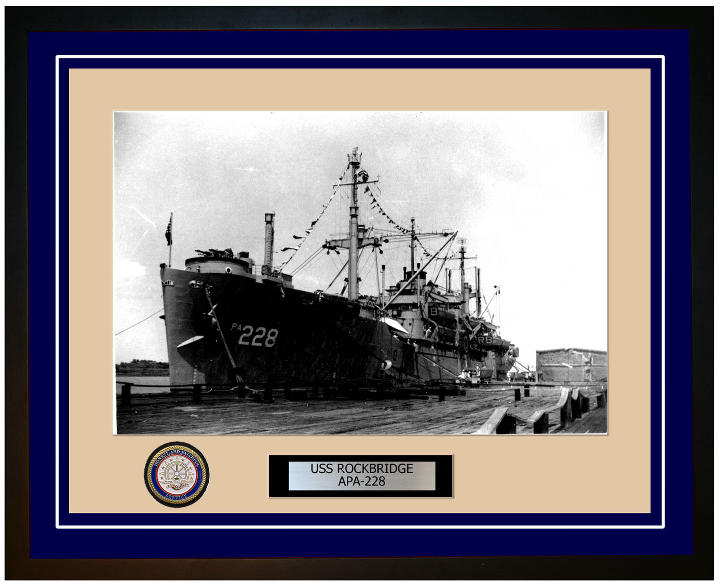 USS Rockbridge APA-228 Framed Navy Ship Photo Blue