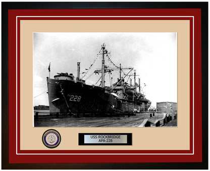 USS Rockbridge APA-228 Framed Navy Ship Photo Burgundy