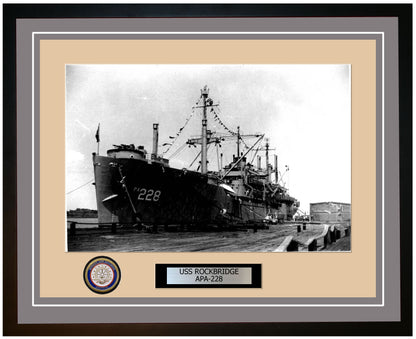 USS Rockbridge APA-228 Framed Navy Ship Photo Grey